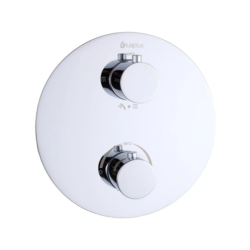 Round 3-functions thermostatic valve, handheld shower 10 settings, bath spout or simultaneously, chrome finish