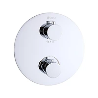 Round 3-functions thermostatic valve, handheld shower 10 settings, bath spout or simultaneously, chrome finish