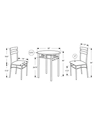 Monarch Specialties Dining Table Set, 3pcs Set, Small, 30" Round, Kitchen, Metal, Laminate, Black, Grey, Contemporary, Modern