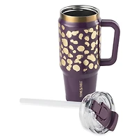 Thyme & Table 32oz Tumbler with Handle, Dual Straw Lid, Stainless Steel Double Wall Insulated, Purple Dot
