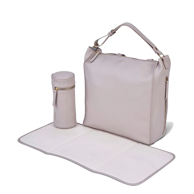 Bababing Diaper Bag - Lucia Backpack - Grey Blush - Luxury Slouch Style - Multi Carry: Shoulder Strap to Backpack - Vegan Leather - Two Insulated Bottle Holders, Large Wipeable Changing Mat, Stroller