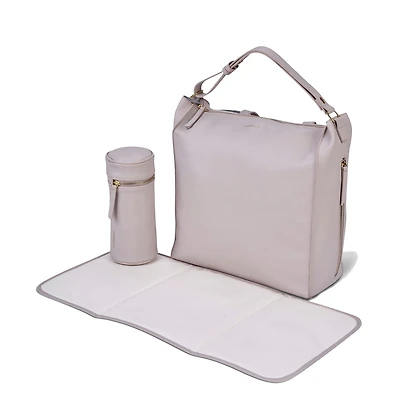 Bababing Diaper Bag - Lucia Backpack - Grey Blush - Luxury Slouch Style - Multi Carry: Shoulder Strap to Backpack - Vegan Leather - Two Insulated Bottle Holders, Large Wipeable Changing Mat, Stroller