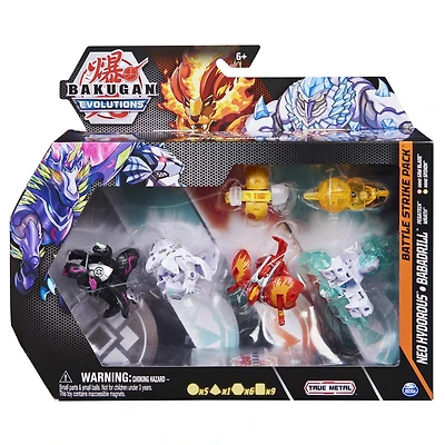 Bakugan Evolutions, Neo Hydorous and Babadrill Battle Strike Pack, Includes 6 Bakugan Action Figures, 9 Trading Cards and 8 BakuCores, Kids Toys for Boys, Ages 6 and Up