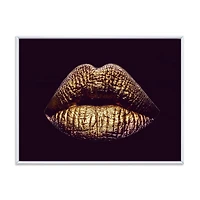 Designart Lèvres féminines métallisées dorées sexy II ART MURAL À CADRE FLOTT