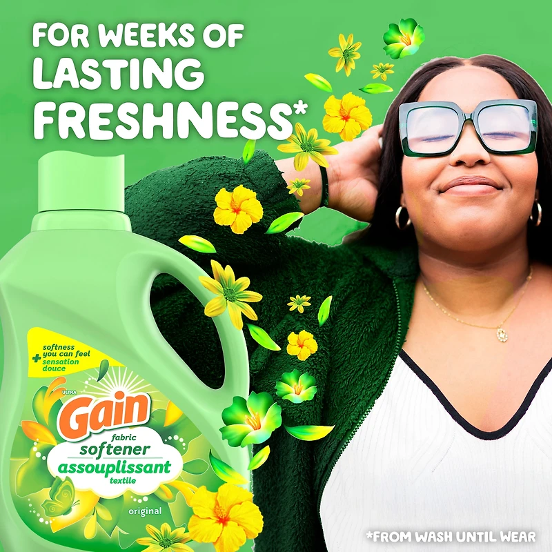 Gain Liquid Fabric Softener, Original Scent, Smooth Touch - softness you can feel, 2.63L
