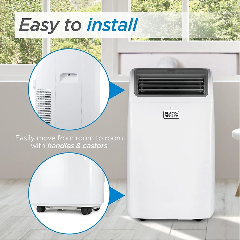 Climatiseur portatif BLACK+DECKER, 8 150 BTU SACC/CEC (12 000 BTU ASHRAE 128) pour pièces jusqu'à 550 pi², blanc