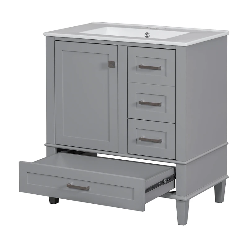 Homy Casa 30 in Modern Charcoal Grey Kitchen Sideboard with Ceramic Sink