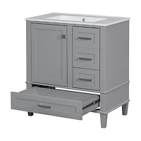 Homy Casa 30 in Modern Charcoal Grey Kitchen Sideboard with Ceramic Sink
