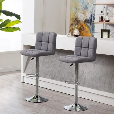 Heavenly Collection | Paul Adjustable Stool with Gray Upholstery for Kitchen Island or Home Bar| Set 2