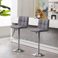 Heavenly Collection | Paul Adjustable Stool with Gray Upholstery for Kitchen Island or Home Bar| Set 2