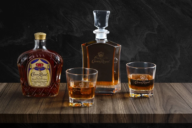 Crown Royal Whisky Decanter Set with 2 Drinking Glasses