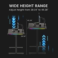 GTRACING hauteur réglable RVB électrique assis ou Stand bureau d’ordinateur avec lumières LED pour adultes , noir Contrôles Bluetooth/app, réglable en hauteur
