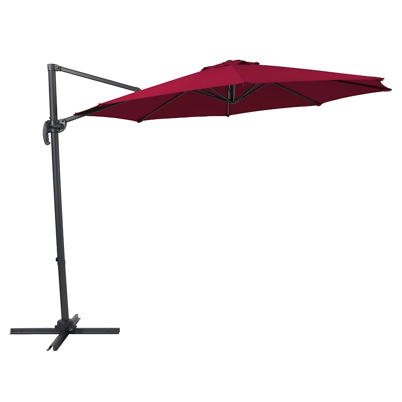 Parasol d'extérieur CorLiving de 2,9 m (9,5 pi) déporté, inclinable et pivotant, avec structure en aluminium et acier et toile résistante, rouge bordeaux