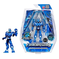 Figurine d’action Pilote Armorsaurs Tricératops (TJ), figurine articulée de 3,75 po (9,5 cm) avec pièces d’armure et arme,  âge 6 ans et +