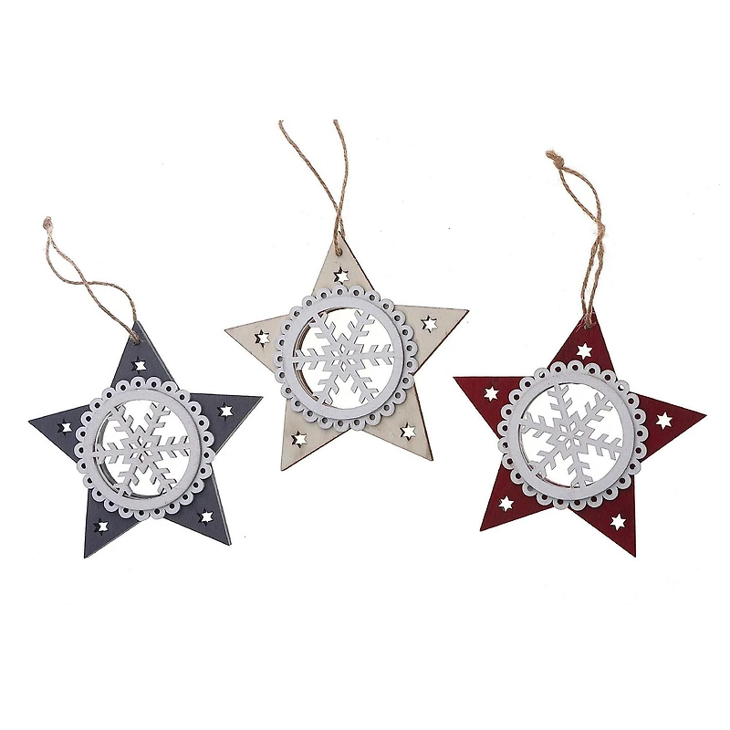 Christmas Ornament Star With Snowflake  - Set of 6