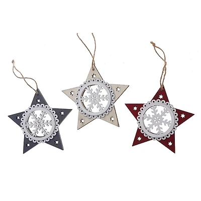 Christmas Ornament Star With Snowflake  - Set of 6