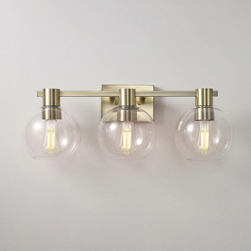 24" 3-Light Matte Brass Vanity Light with Clear Glass Shades<br>