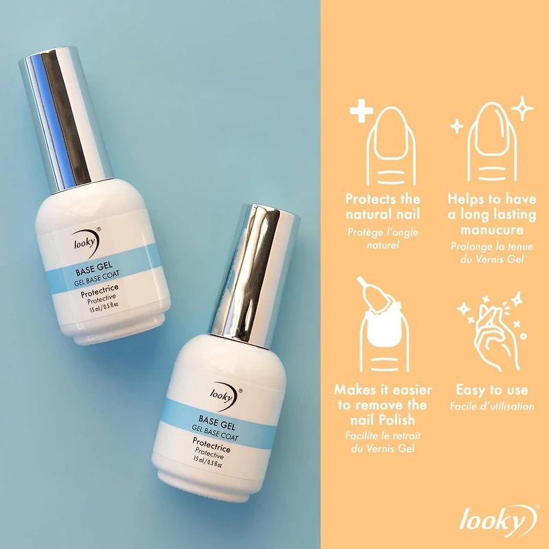 Looky Gel Base Coat - Premium Protective Base Gel 15ml (0.5 fl oz) - Ensures Long-Lasting Manicure - Strengthens and Shields Nails - Smooth Application - Cures Under UV/LED Lamp, Protective Base coat