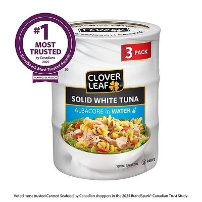 Clover LEAF® Thon blanc entier Germon dans l’eau 3x170g (3 boîtes). 100% poisson sauvage. Thon en conserve. Sans gluten.