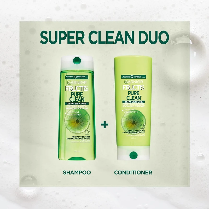 Garnier Fructis Pure Clean Zero Silicone revitalisant fortifiant pour cheveux normaux à gras, avec extrait de citron, 621 mL