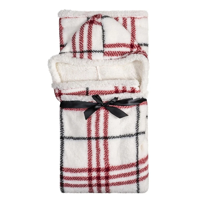 Safdie & Co. Premium Ultra Soft Hoodzy Hooded Throw Blanket with Sherpa Red Plaid