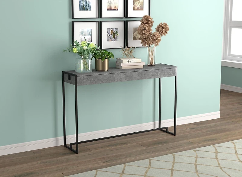 Safdie & Co. Console Table 47L Dark Cement Black Metal