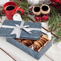 Boîte cadeau rectangulaire en étain avec nœud botanique bleu de Noël Holiday Time, grande taille, 10,2 x 6,3 x 2,5 pouces, 1 unité