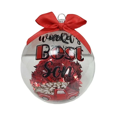 "World's Best Son" Transparent Tree Filled Collectible Glass Ball Ornament, 4 in, by Holiday Time