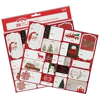 Étiquettes-cadeaux Peel 'N Stick à Thème Traditionnel des Fêtes, Étiquettes de Noël Autocollantes, Paillettes Irisées Embellies, 36 Unités