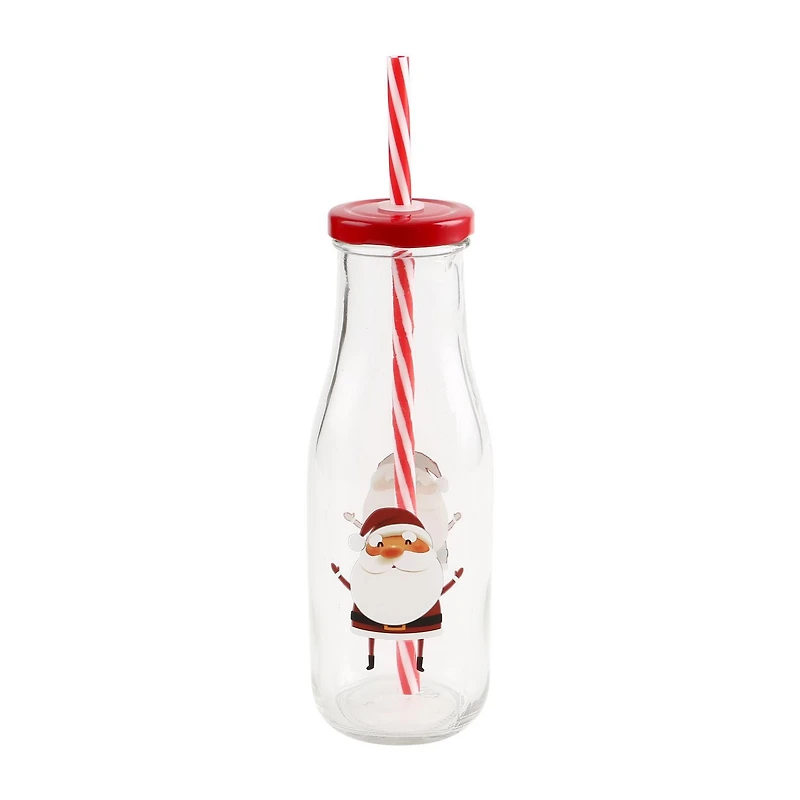 GLASS BOTTLE -SANTA+ REINDEER