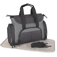 Baby Essentials 2 in 1 Convertible Multi-Pocket Baby Diaper Duffle Bag Tote with Magnetic Closure, Insulated Bottle Pockets, Foldable Diaper Changing Pad and Removable Shoulder Strap, grey, 14 pockets