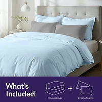 Beddora 3 Piece Duvet Cover Set, 100% Cotton Breathable Bedding Set, Soft Comforter Cover with 2 Pillow Shams, king - light blue