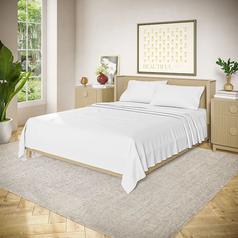 ENSEMBLE DE DRAPS EN PERCALE UNIS 4 PIÈCES BLANC, TRÈS GRAND LIT – BEAUTIFUL PAR DREW BARRYMORE BEAUTIFUL DR PERCALE 200F TG