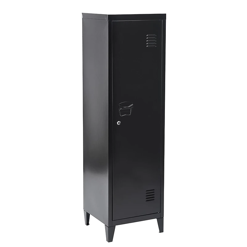 Homylin Home Storage Cabinet 3 Shelves 1 Door, Multipurpose Metal Locker Modern Large Space Cupboard - Black