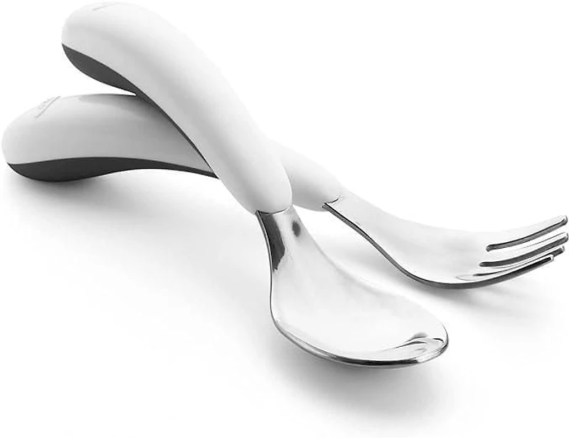 OXO Tot - Fork & Spoon Set - Baby Feeding Stainless Steel Sized for Little Mouths from 12 Months and Up - Gray