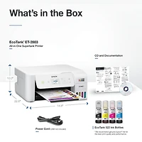 Imprimante multifonction couleur sans cartouche EcoTank ET-2803 à réservoirs d’encre géants avec scanneur, copieur et connectivité sans fil