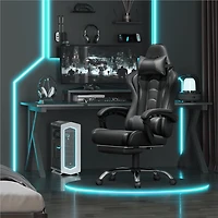 Fullfurnique Ergonomic High Back Gaming Chair with Slide Out Footrest, Full Black