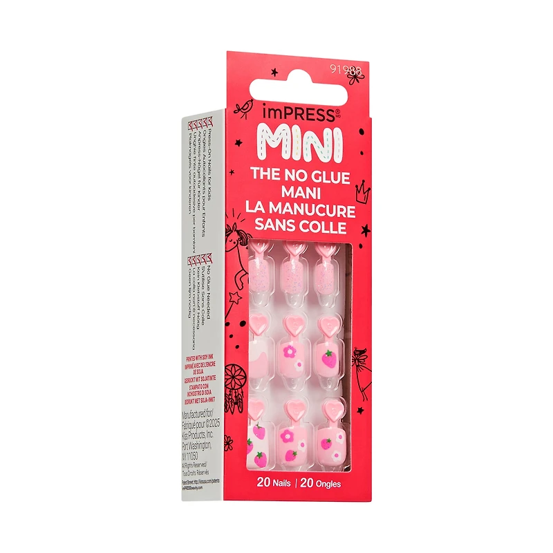 KISS imPRESS Enfants – Trop Framboise, Rose, Squoval, Ongles pour enfants, 20 unités