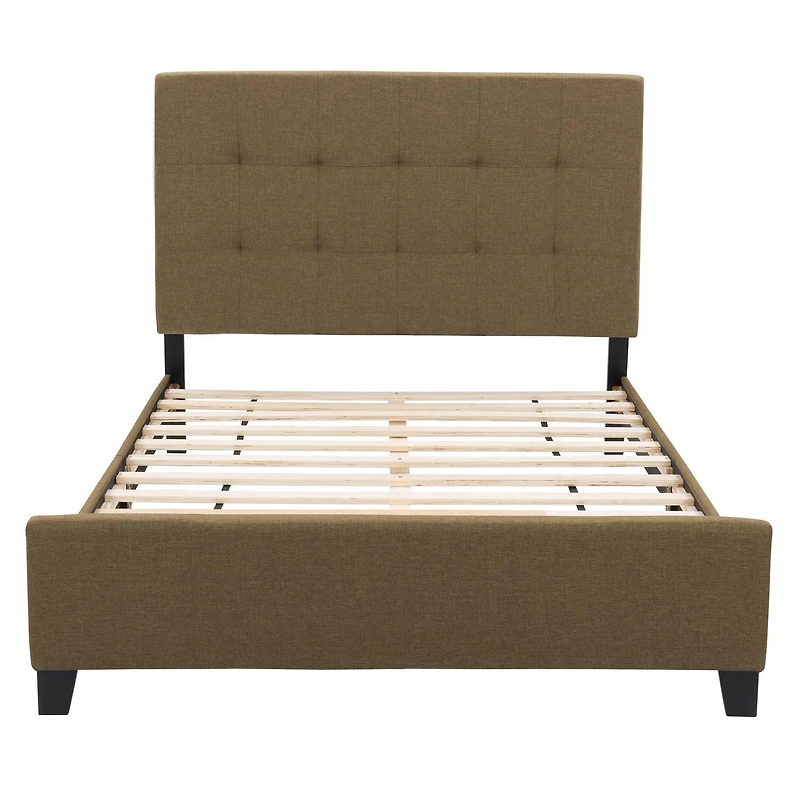 CorLiving Ellery Fabric Upholstered Adult Full Bed Frame with Slats and Tufted Headboard