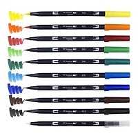 Marqueurs artistiques à pinceau double, couleurs primaires, paquet de 10 Tombow