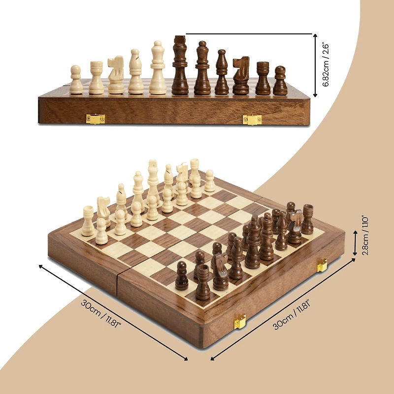 Tradeopia Folding Wooden Chess Set, 12-Inch Wooden Folding Chess Board