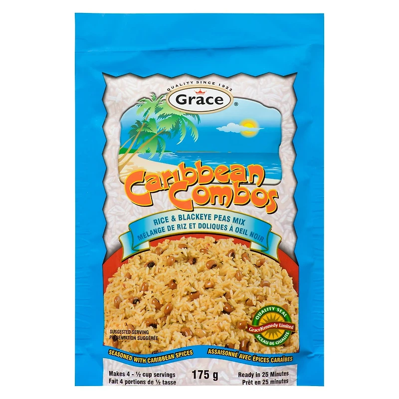 Grace Kennedy Caribbean Combos Rice & Blackeye Peas Mix, 175g Bag, Grace Kennedy Caribbean Combos Rice & Blackeye Peas Mix, 175g Bag
