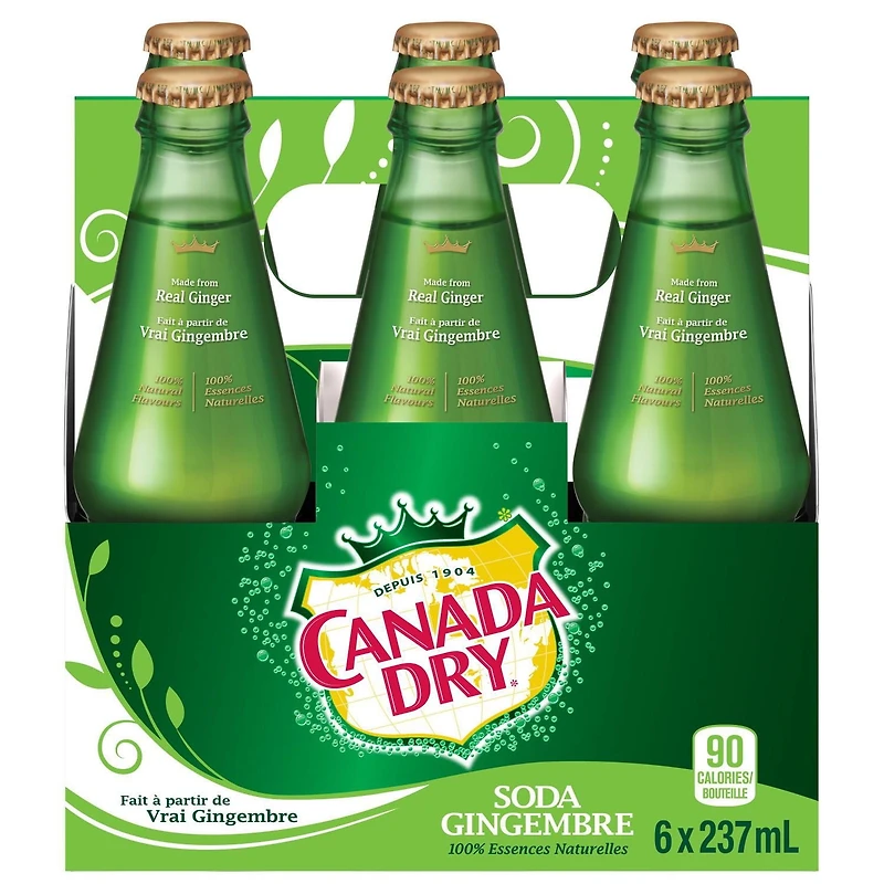 Canada Dry Ginger Ale 237 mL Glass Bottles, 6 Pack, 237 mL