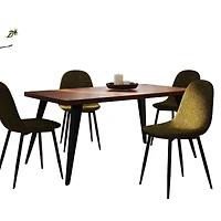 Homy Casa 63 inch Dining Set for 4, Large Faux Walnut Table with Fabric Upholstered Chairs, Green Fabric
