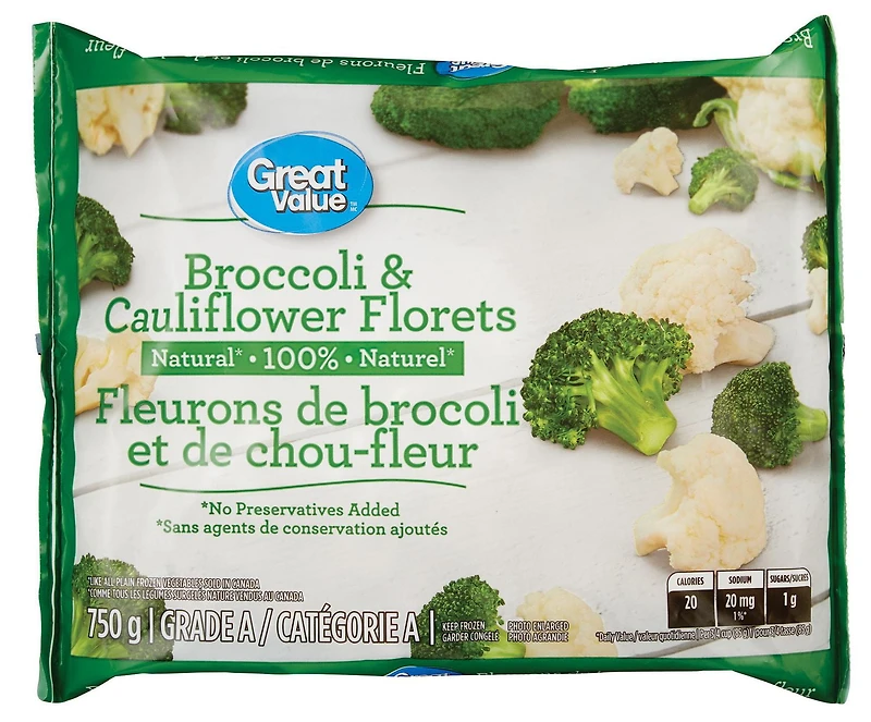 Fleurons de brocoli et de chou-fleur surgelés Great Value 750g