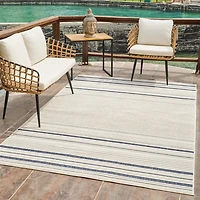 Tapis d'interieur exterieur abstrait Rug Branch Maise, bleu creme, moderne - Entree, couloir, salle de bain et cuisine