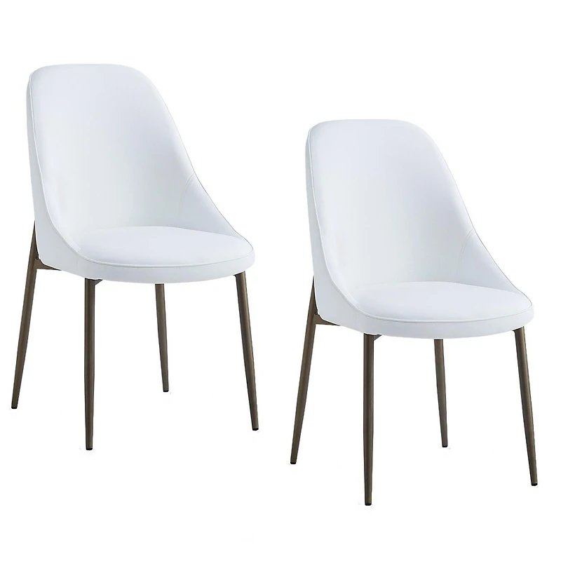 Chaise, Jeu de 2, Moderne en Similicuir et Métal - Blanc et Or Vieilli