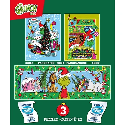 Ceaco Dr. Seuss Grinch 3 In 1 Multipack Interlocking Jigsaw Puzzle for Adults Ages 14-99 Years