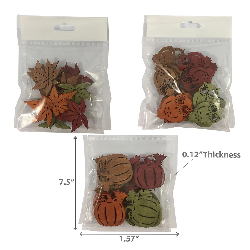 Découpes En Bois (Feuille DÉrable/Citrouille/Hibou) (18 Pièces) (Assortiment)
