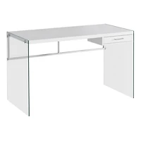 Monarch Specialties Computer Desk, Home Office, Laptop, Storage Drawers, 48"l, Work, Tempered Glass, Laminate, Glossy White, Clear, Contemporary, Modern